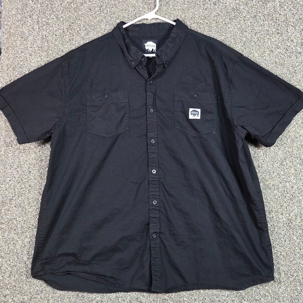 Buffalo Outdoors‎ Button Up Shirt Mens 2XL Black Short Sleeve Cotton Logo 00495